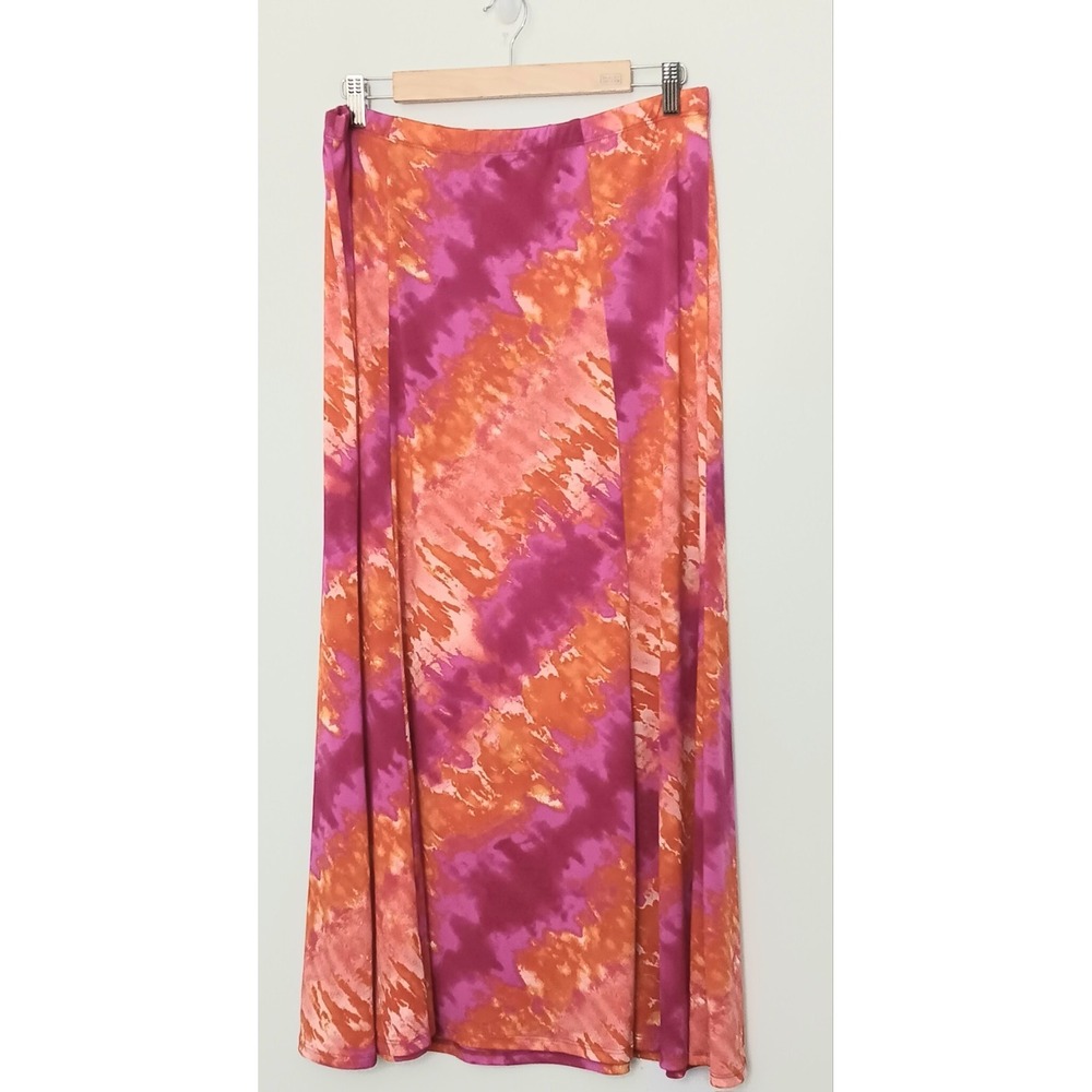 Susan Graver Maxi Skirt Womens Size LP Gored Petite‎ Orange & Pink Liquid Knit